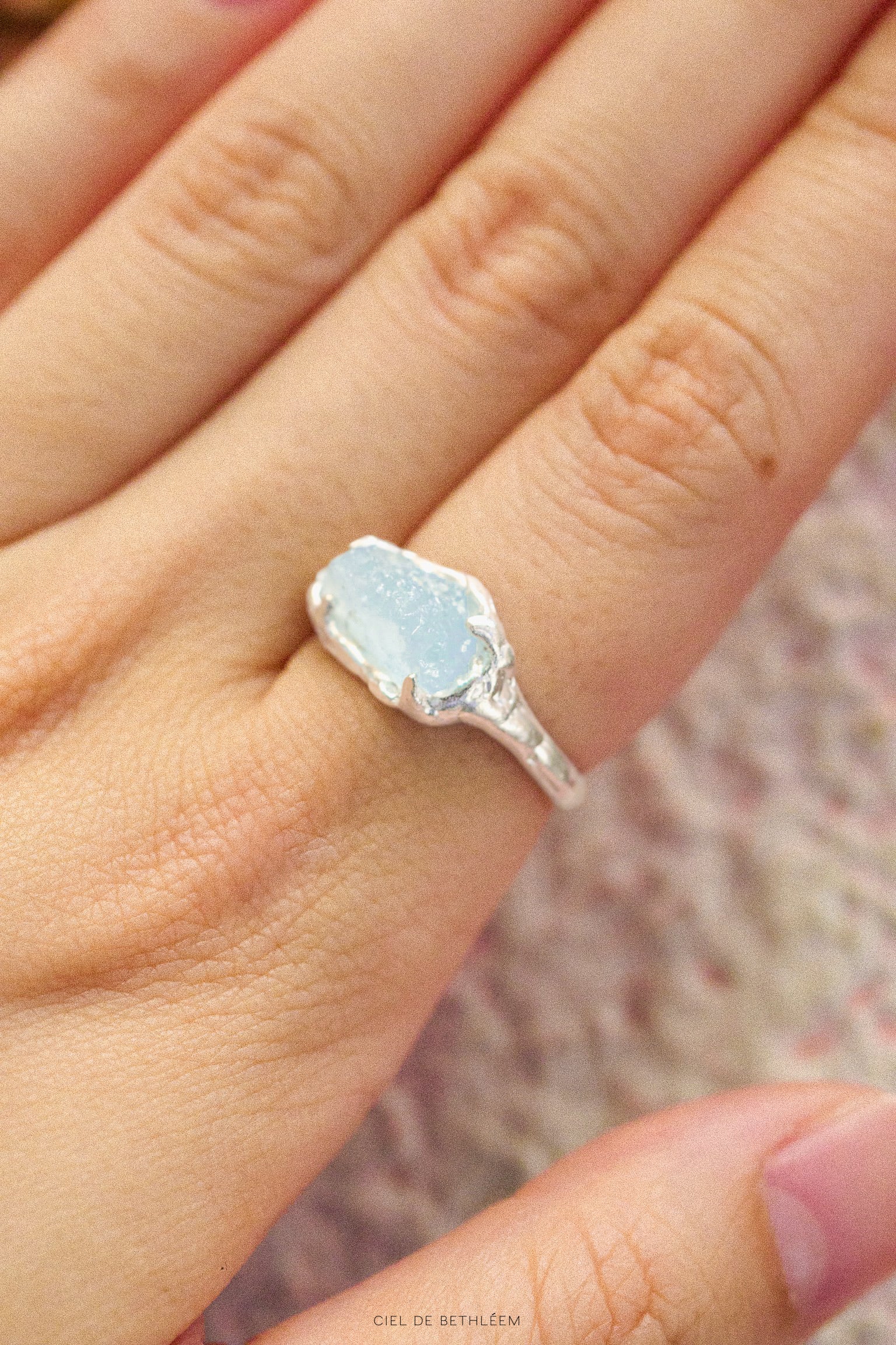 S925 Handcrafted Sterling Silver Ring - Light Blue