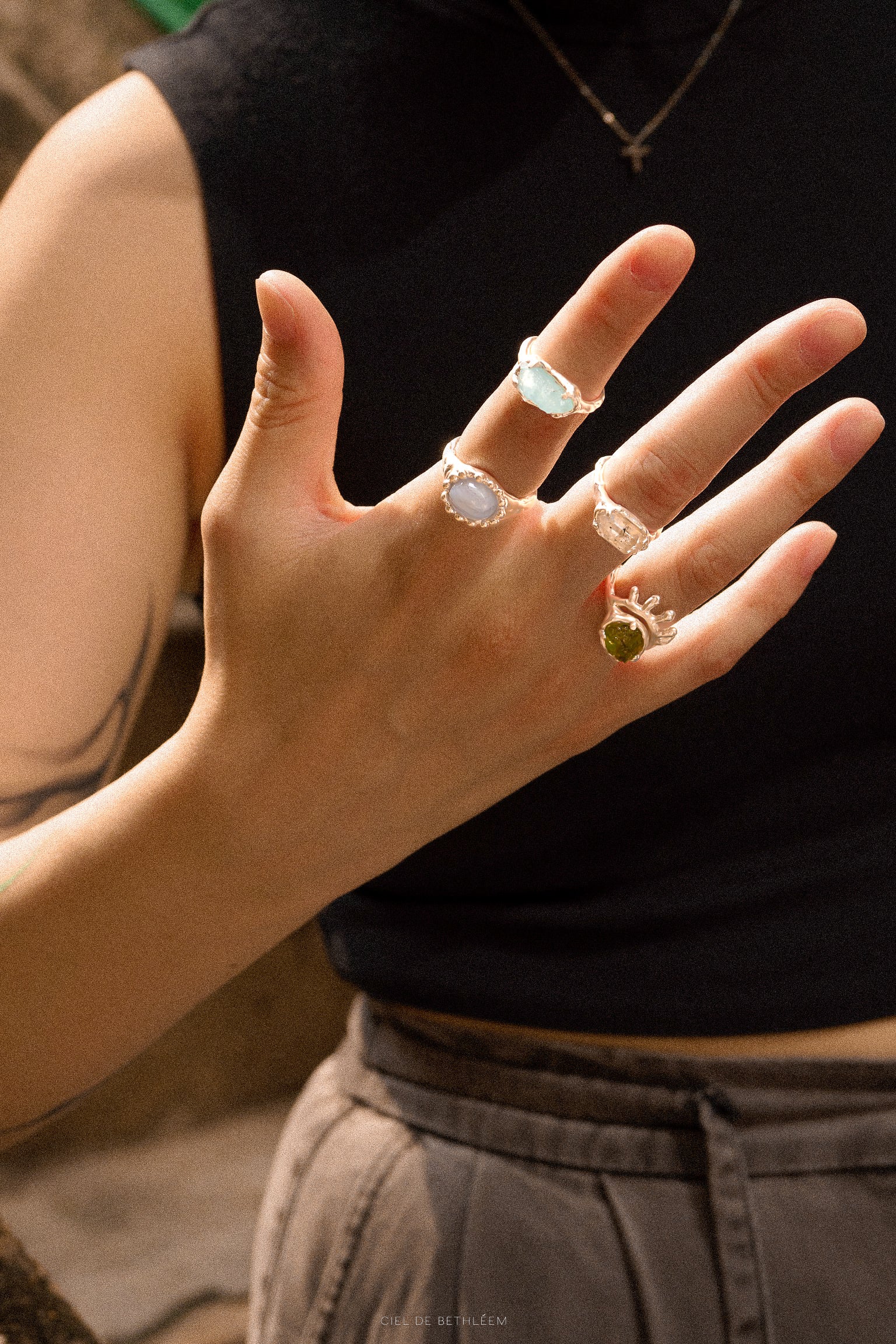 S925 Handcrafted Sterling Silver Ring - Light Blue