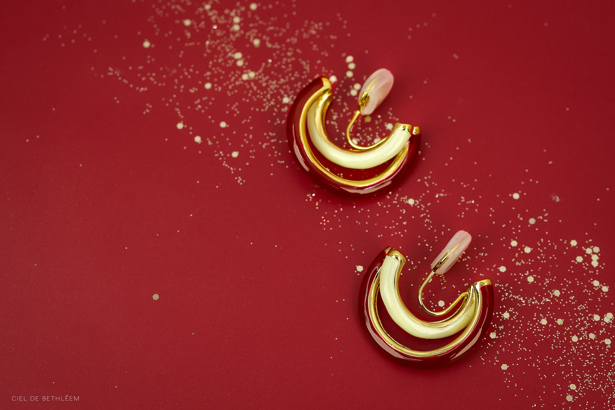 Joyful Ruby Cross Hoops