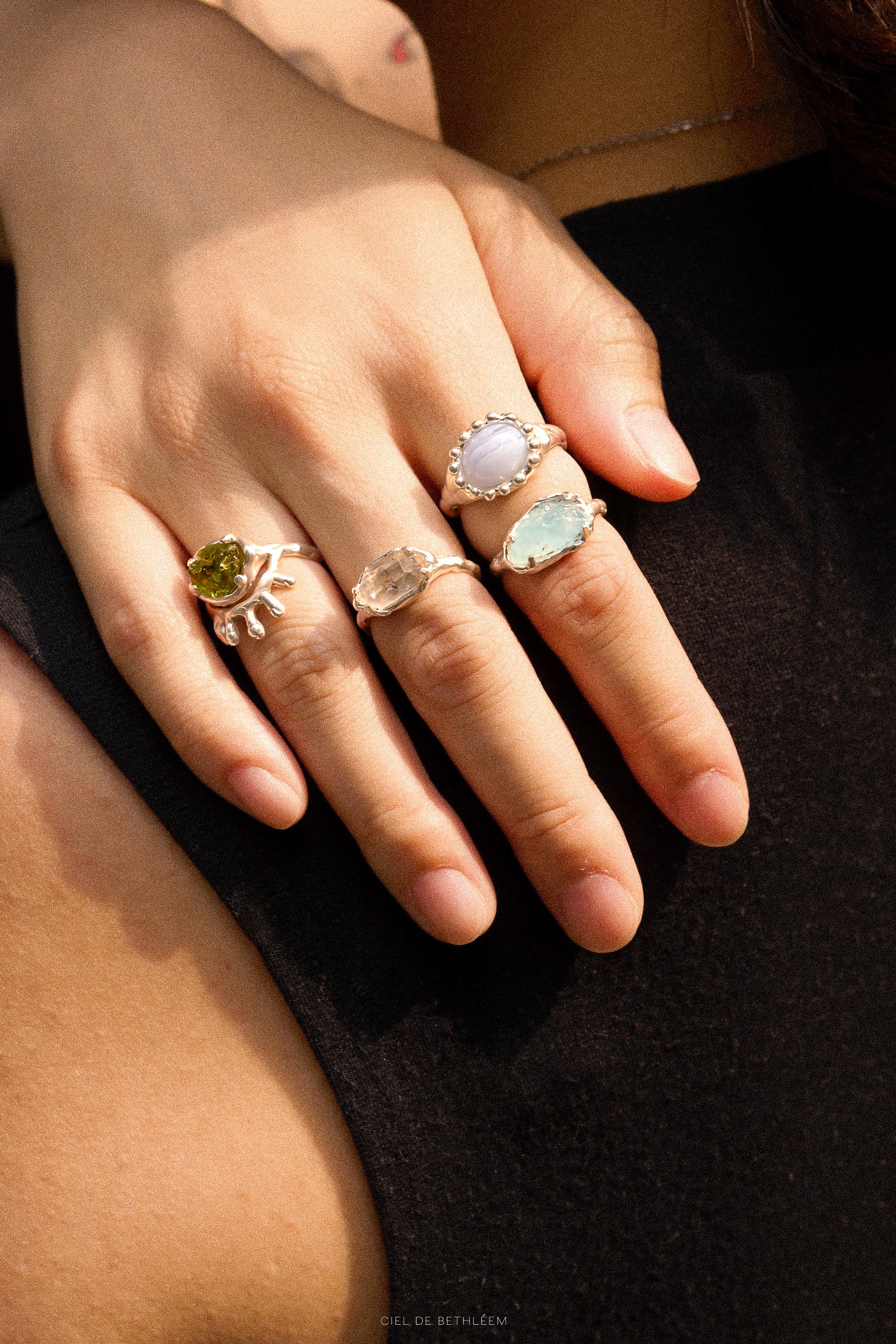 S925 Handcrafted Sterling Silver Ring - Light Blue