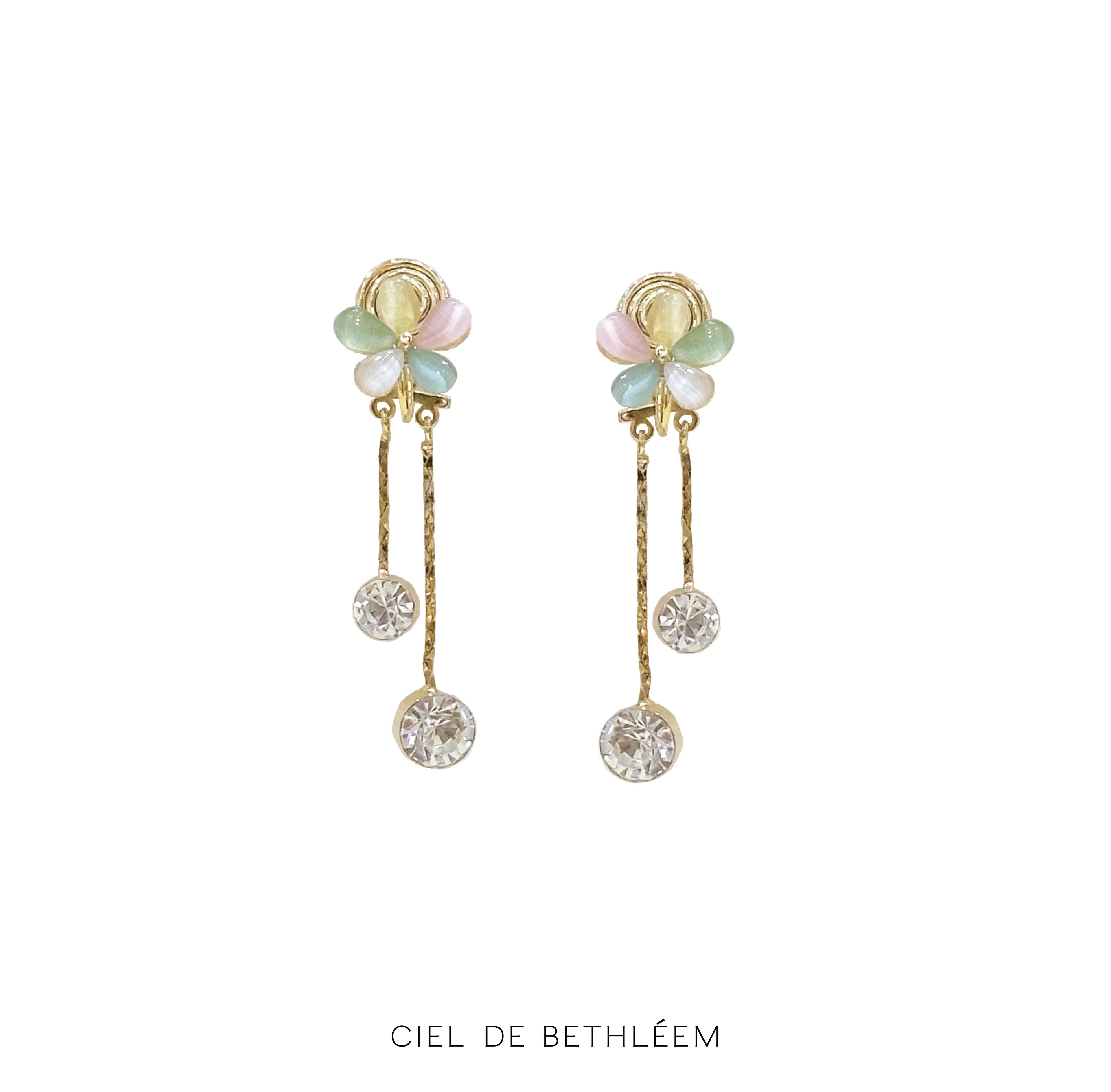 Macaron Floral Drop Clip On Earrings