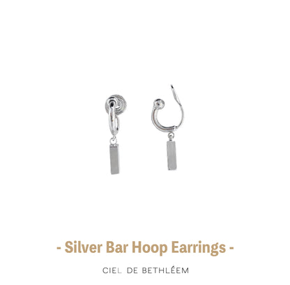 Silver Bar Hoop Earrings