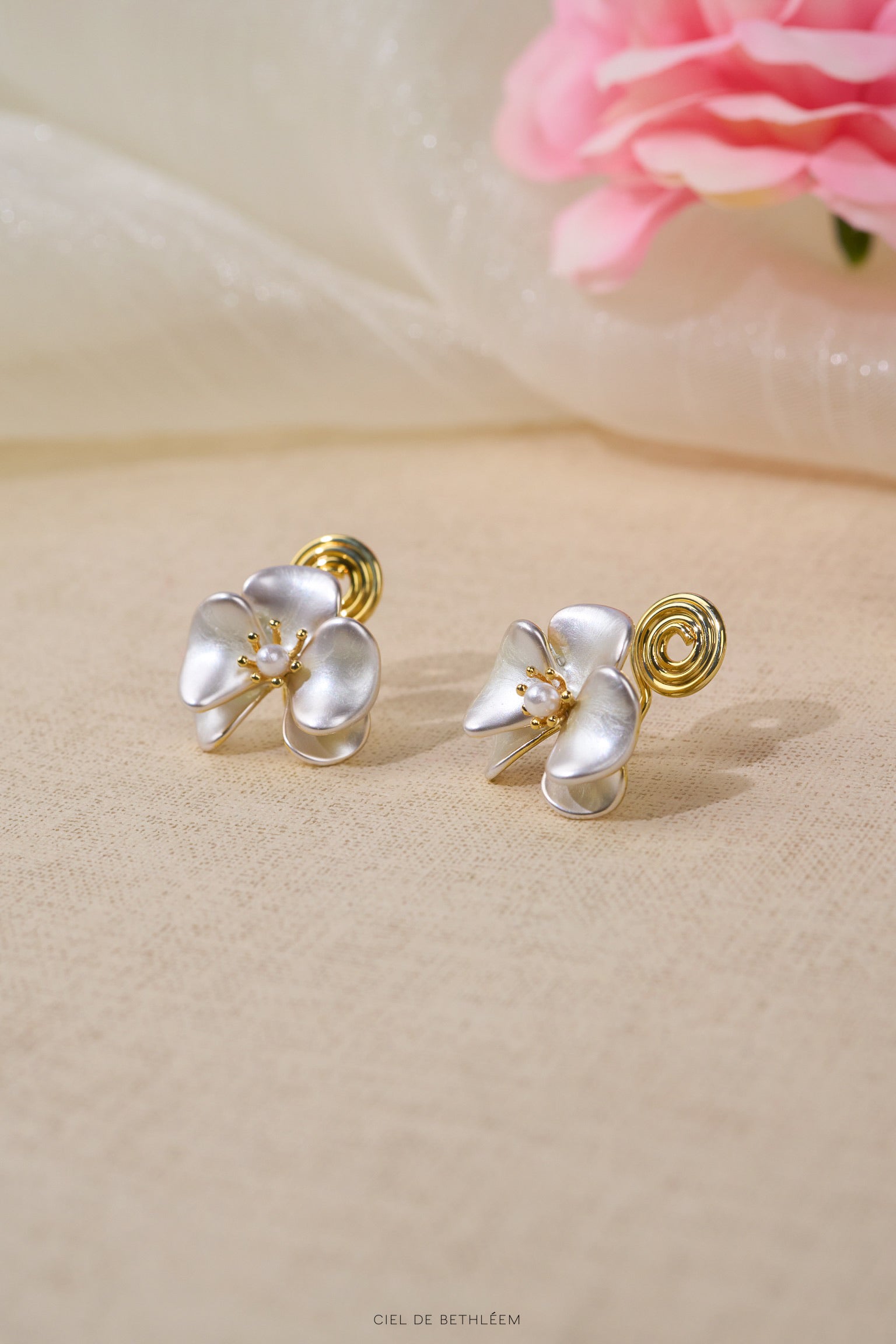 White Floral Earrings