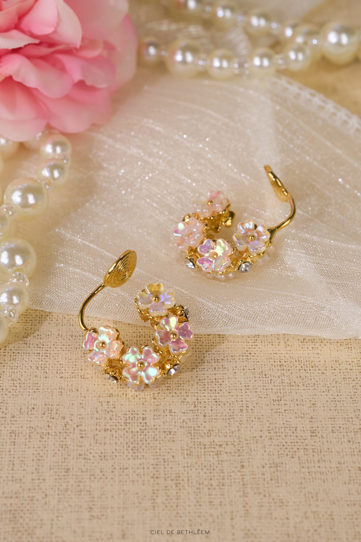 Opal Floral Hoop Earrings