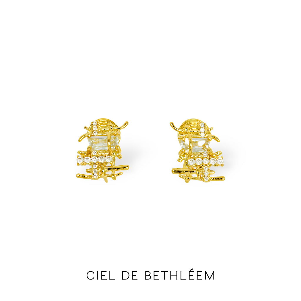 Golden Grid Clip-on Earrings