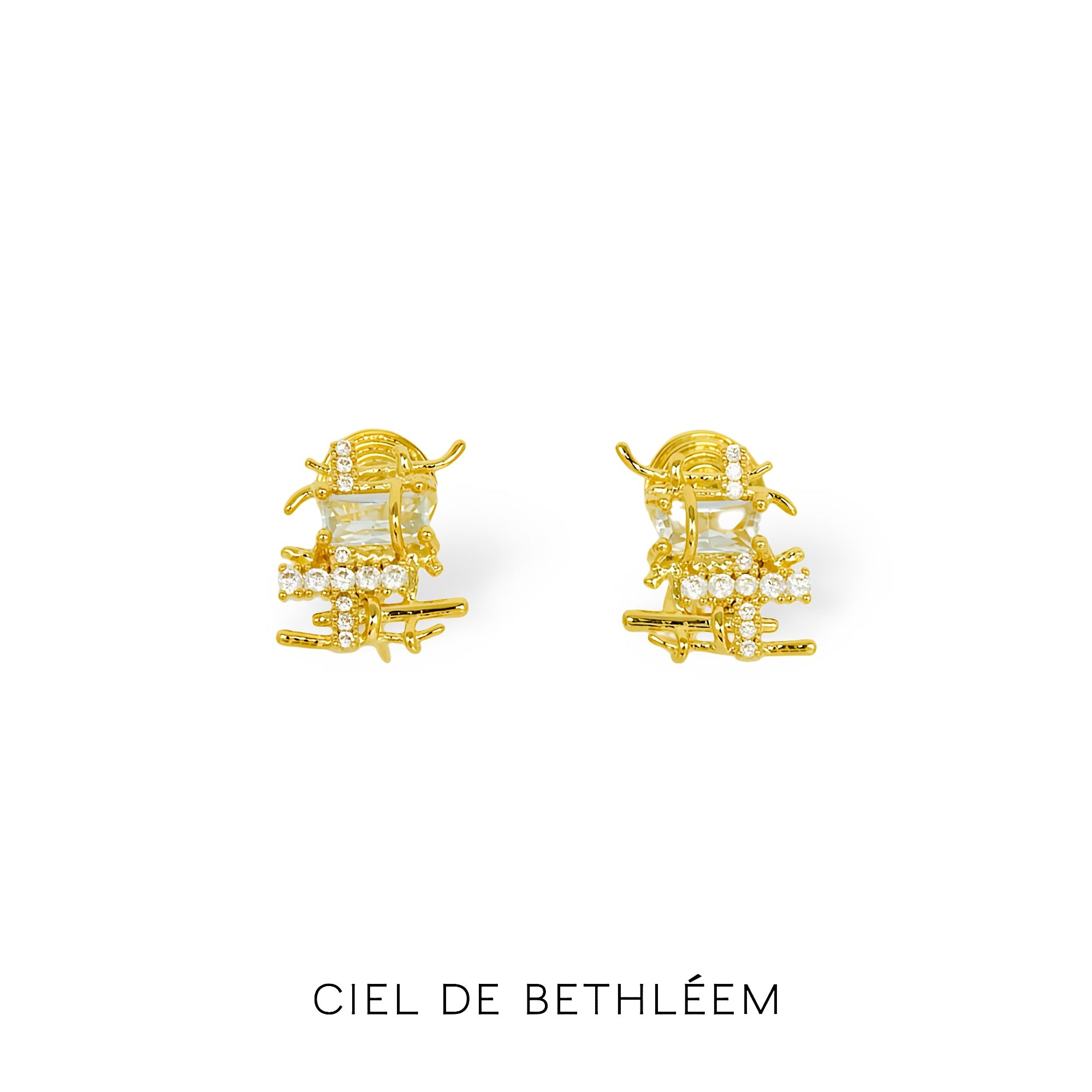 Golden Grid Clip-on Earrings