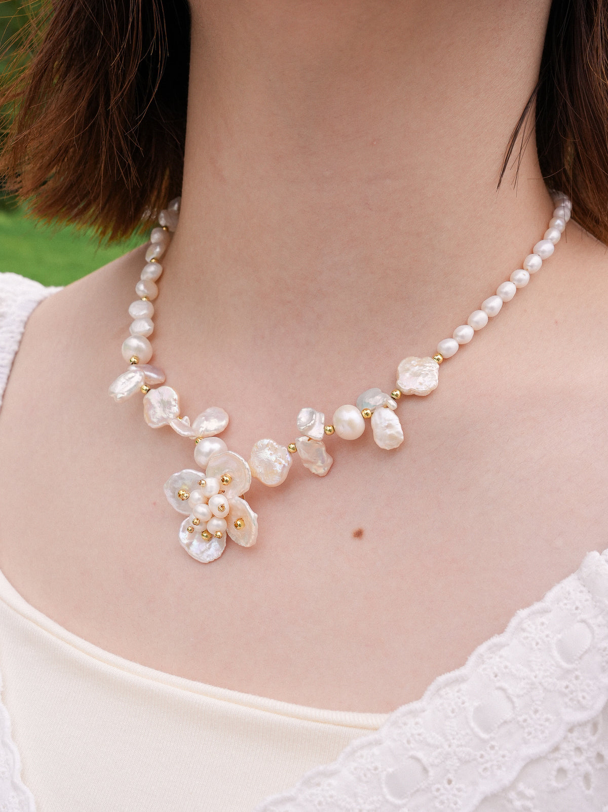 Natural Baroque Pearl Flower Necklace