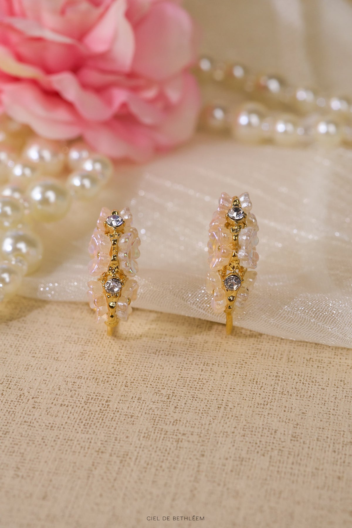 Opal Floral Hoop Earrings