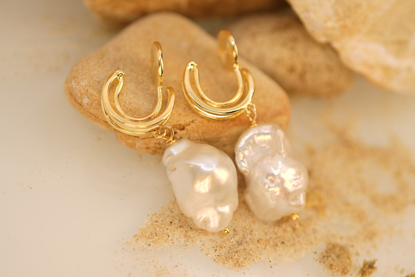 Natural Baroque Pearl Hoop Clip-on Earrings