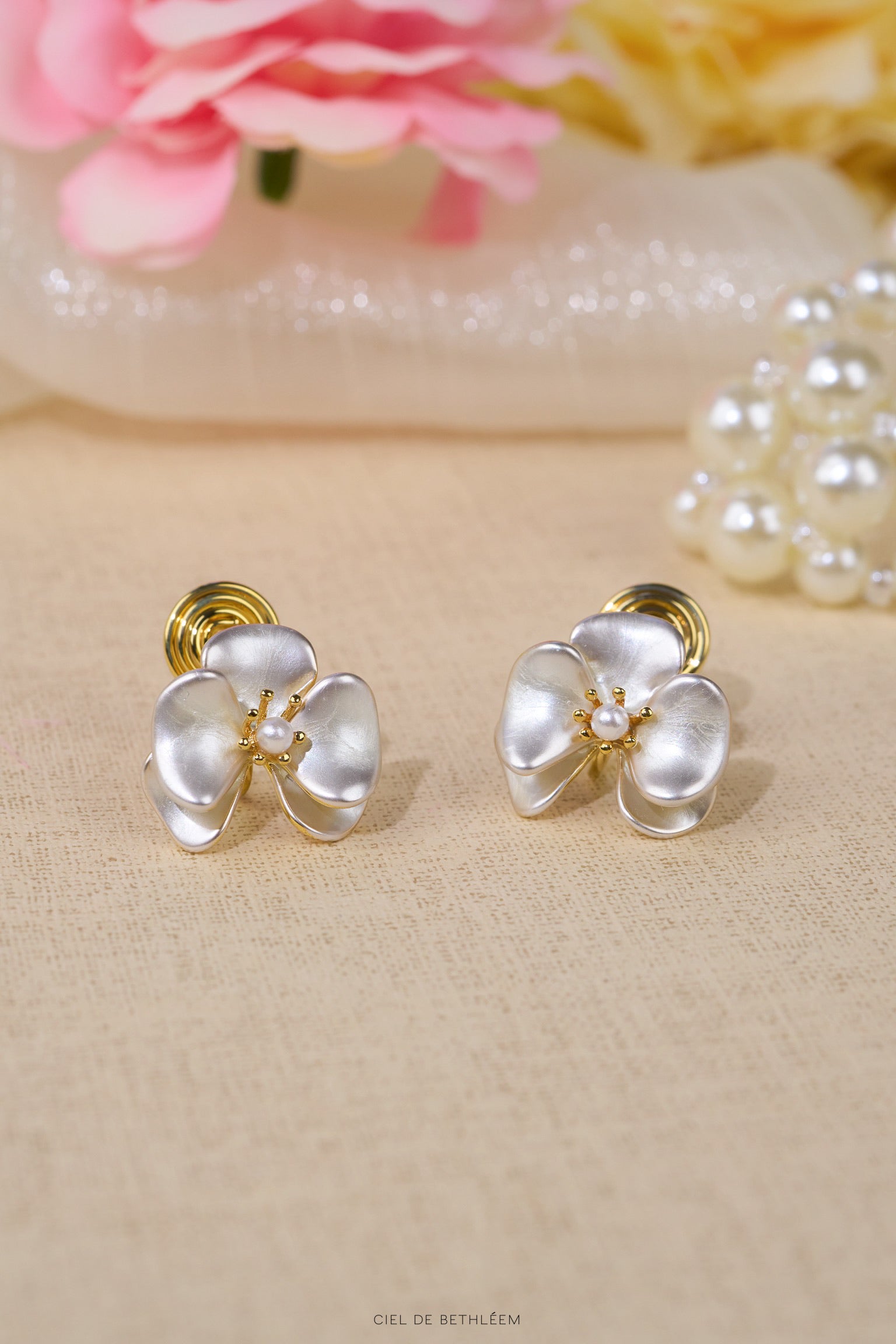 White Floral Earrings