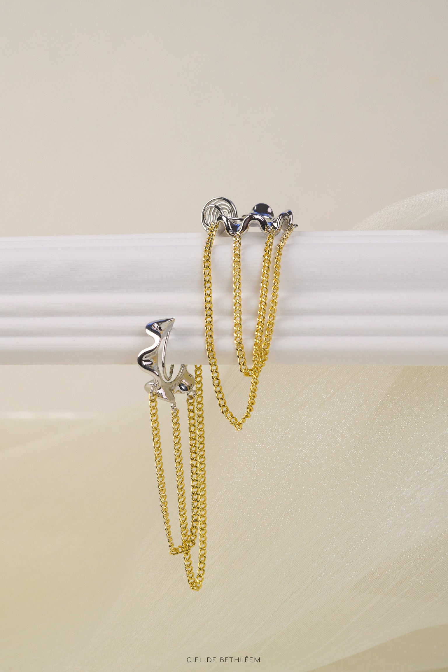 Two Tone Raffle Drop Earrings