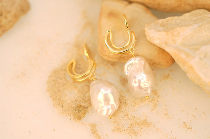 Natural Baroque Pearl Hoop Clip-on Earrings