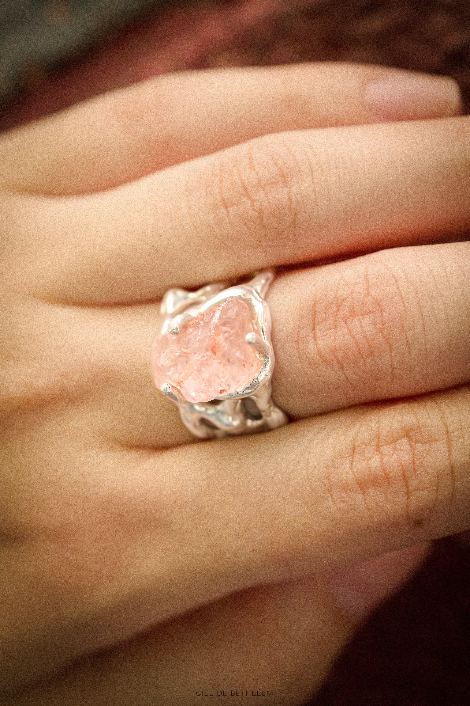 S925 Handcrafted Sterling Silver Ring - Coral