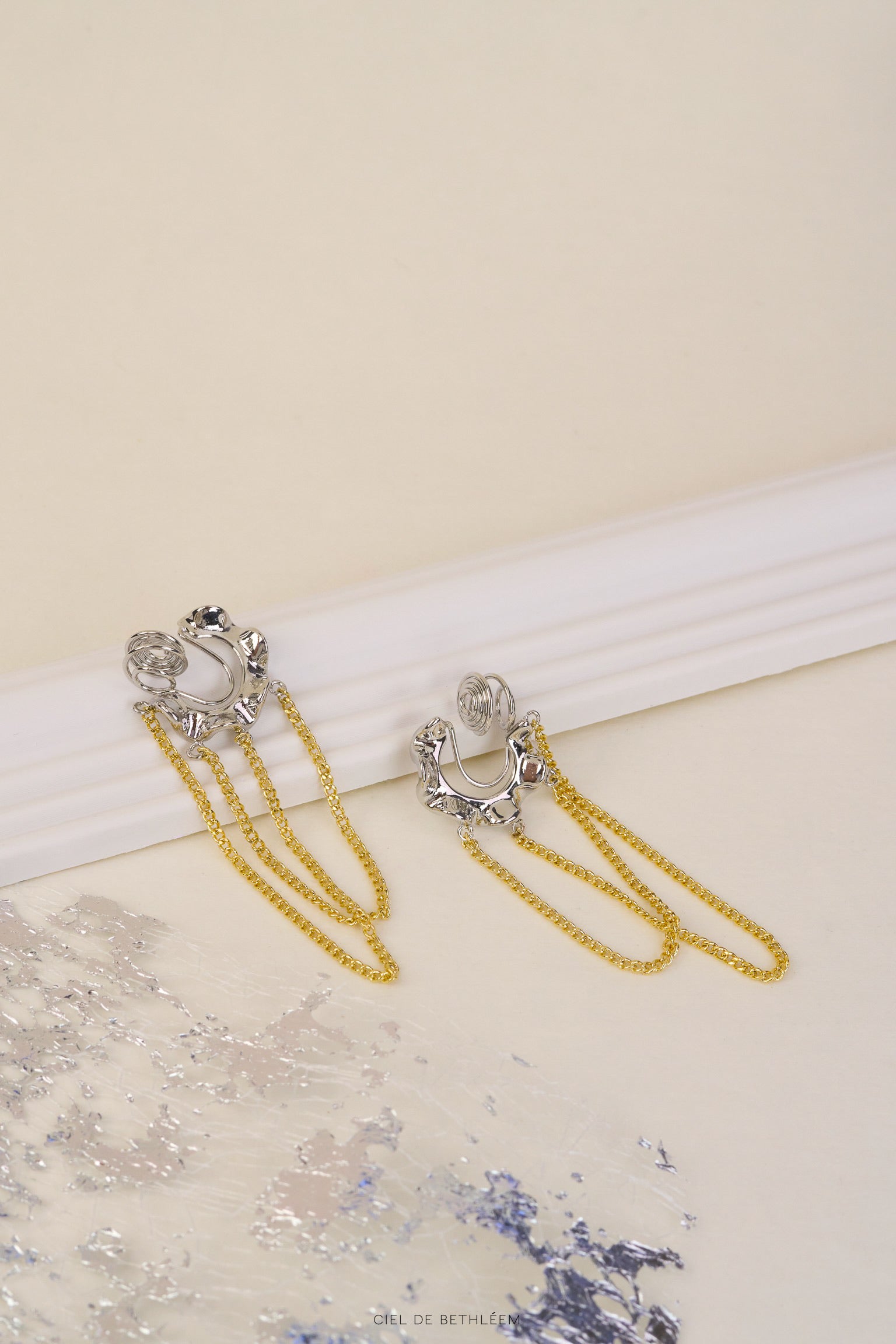 Two Tone Raffle Drop Earrings