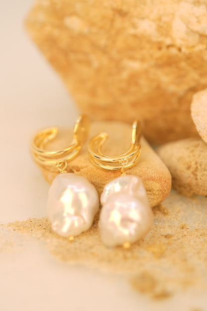 Natural Baroque Pearl Hoop Clip-on Earrings