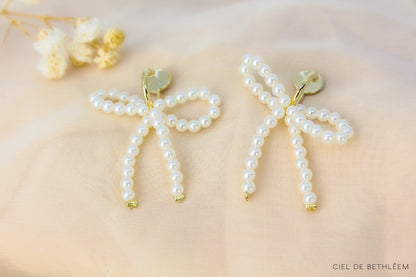 White Pearl Bow Earrings