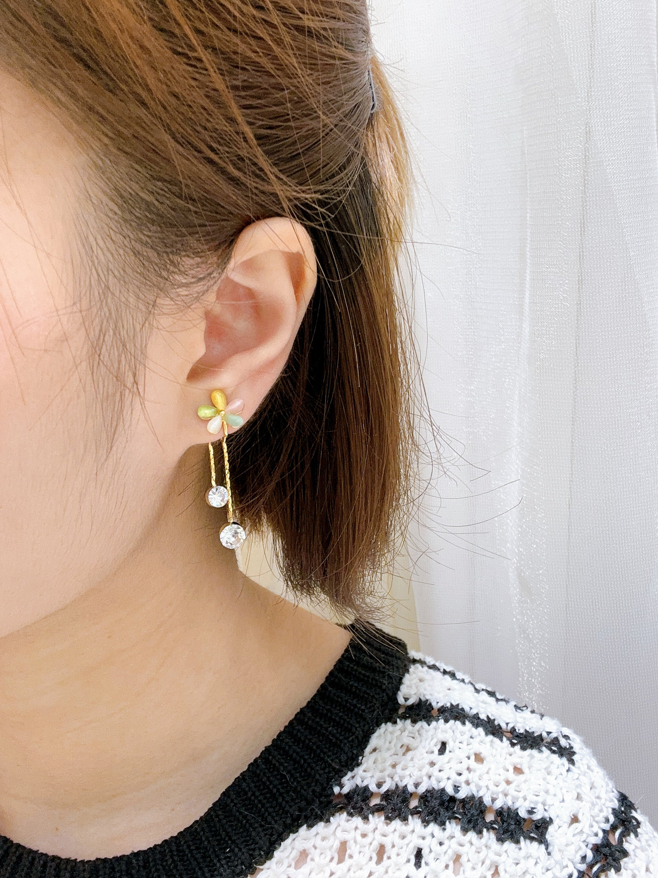 Macaron Floral Drop Clip On Earrings