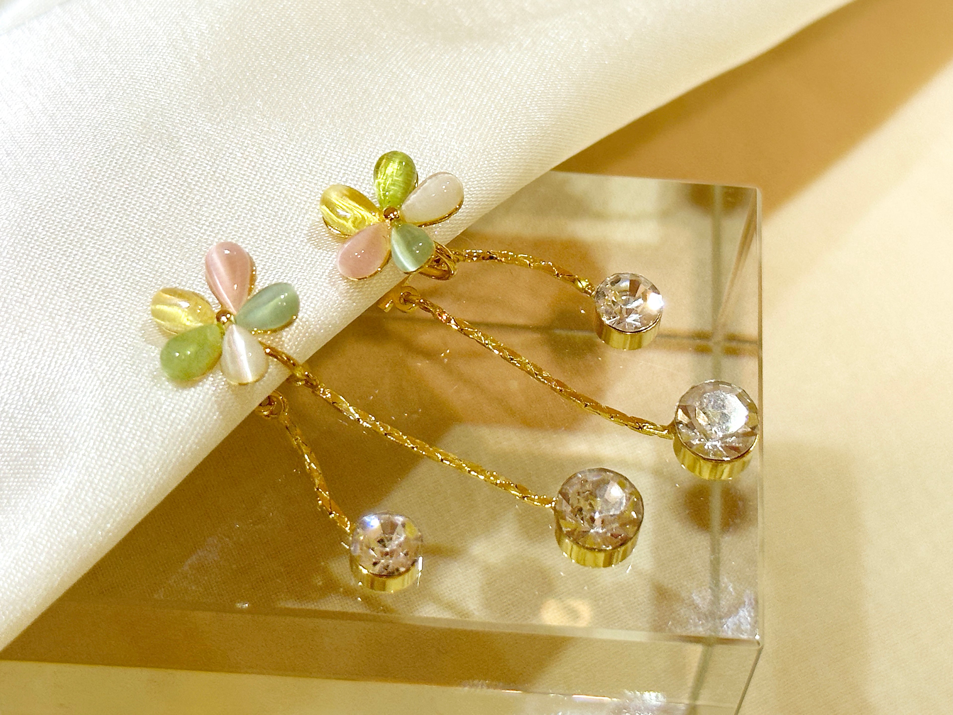 Macaron Floral Drop Clip On Earrings
