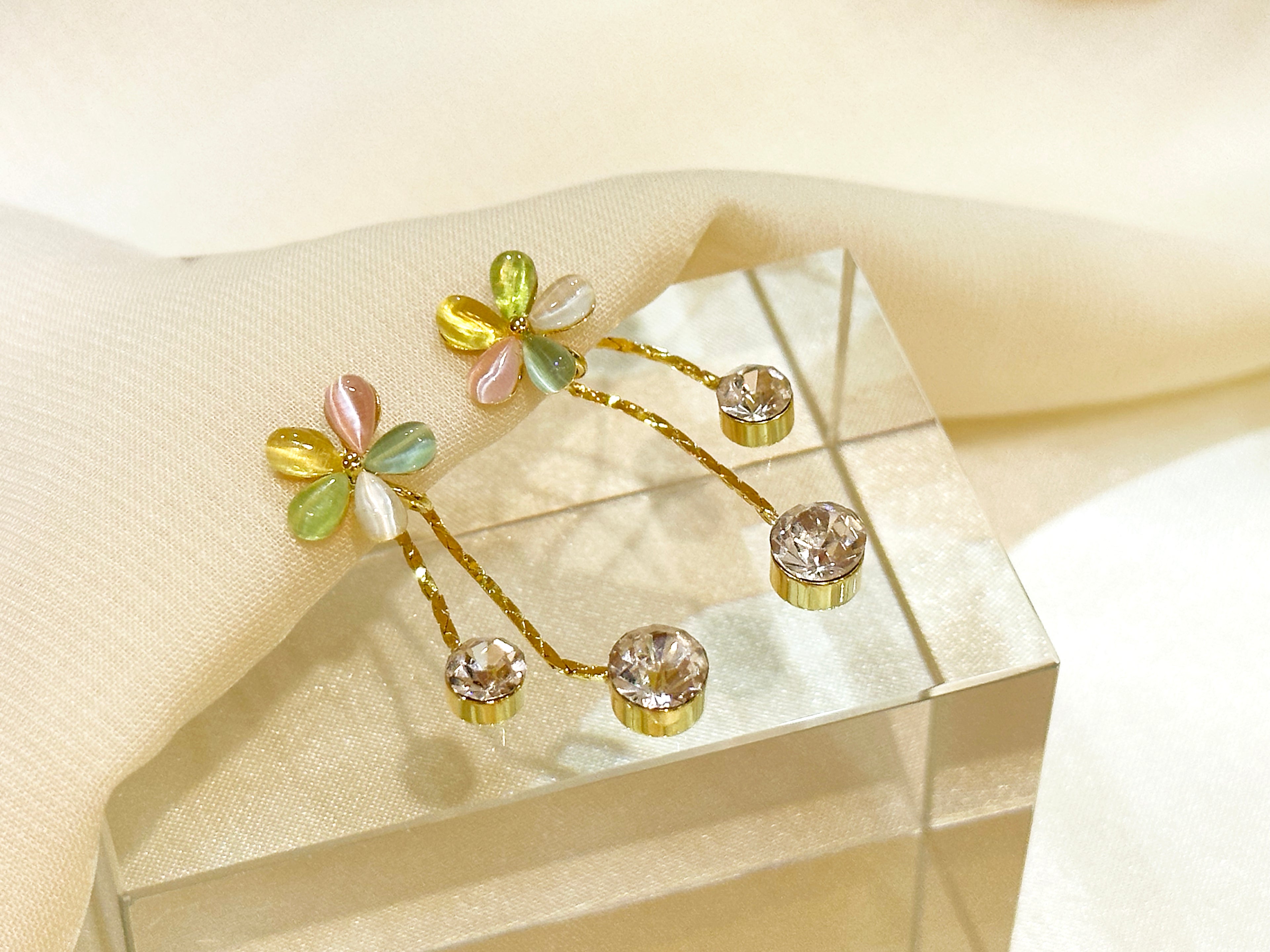 Macaron Floral Drop Clip On Earrings