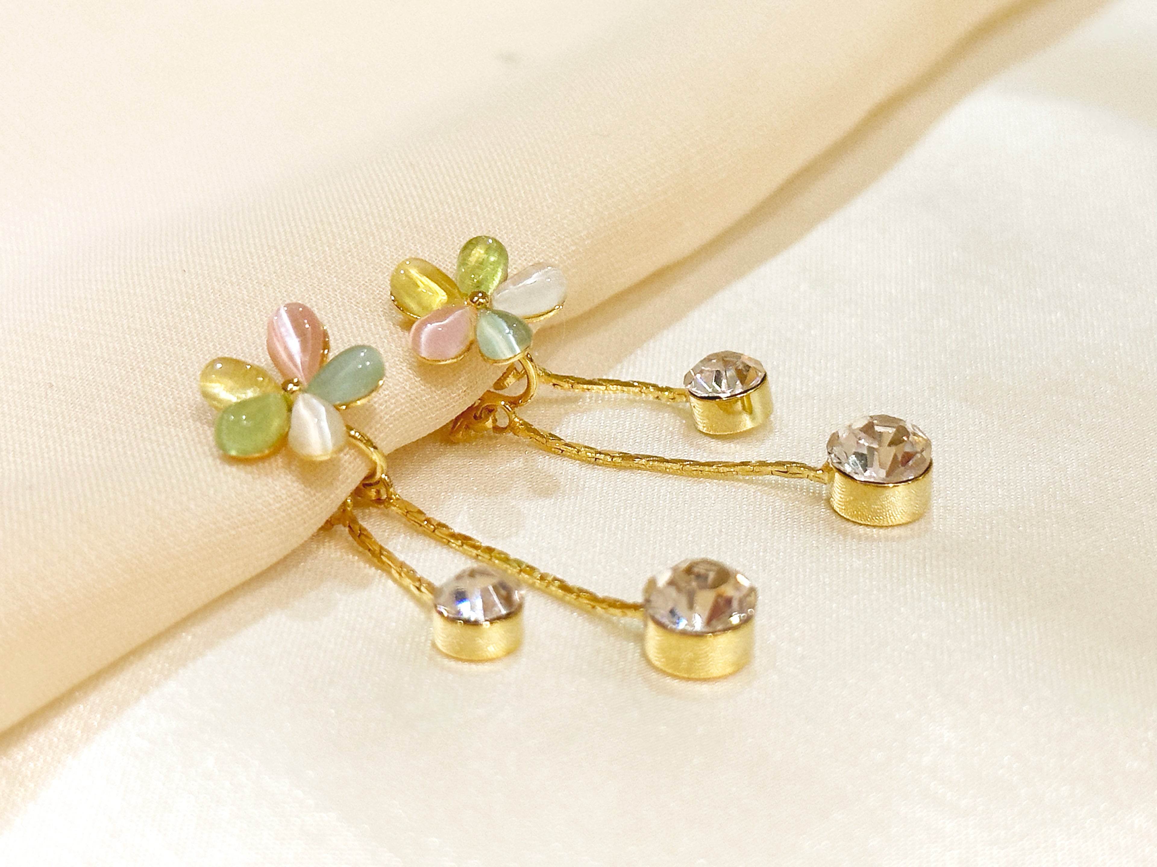 Macaron Floral Drop Clip On Earrings
