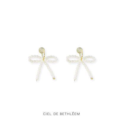 White Pearl Bow Earrings