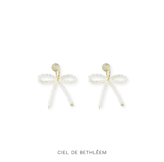 White Pearl Bow Earrings