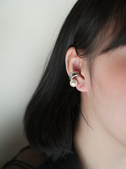Pearl Silver Ear Cuff